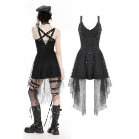 Women's Gothic Plunging Spider Mesh Splice Witch Slip Dress