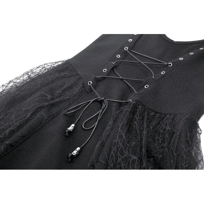 Women's Gothic Plunging Spider Mesh Splice Witch Slip Dress