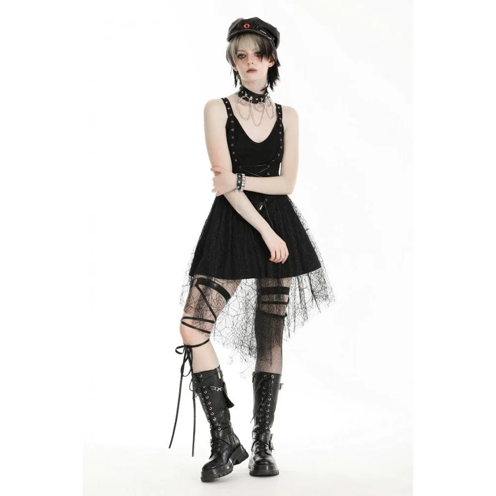 Women's Gothic Plunging Spider Mesh Splice Witch Slip Dress