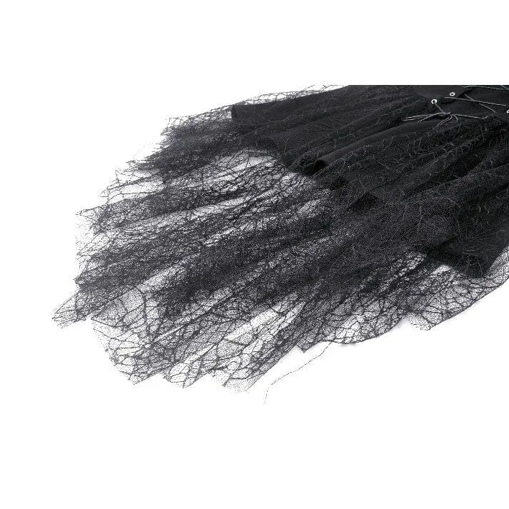 Women's Gothic Plunging Spider Mesh Splice Witch Slip Dress