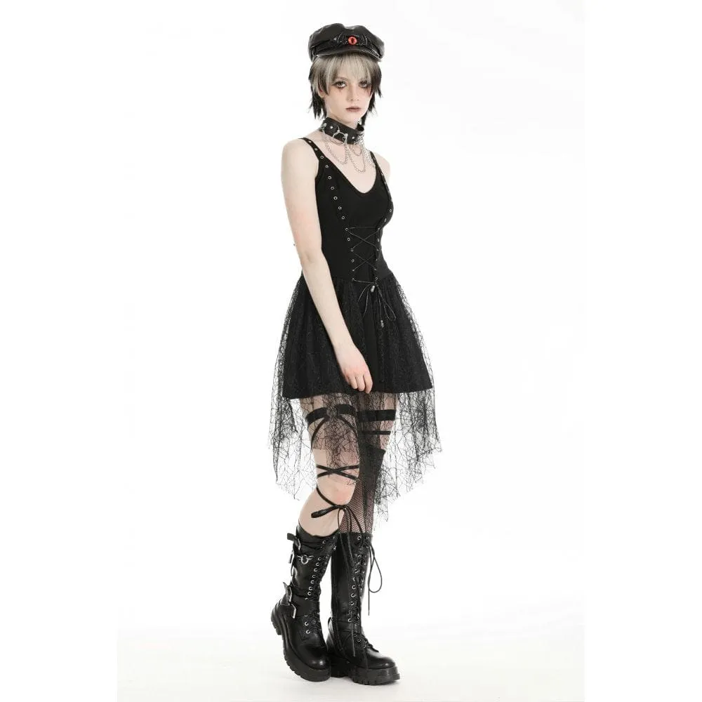 Women's Gothic Plunging Spider Mesh Splice Witch Slip Dress