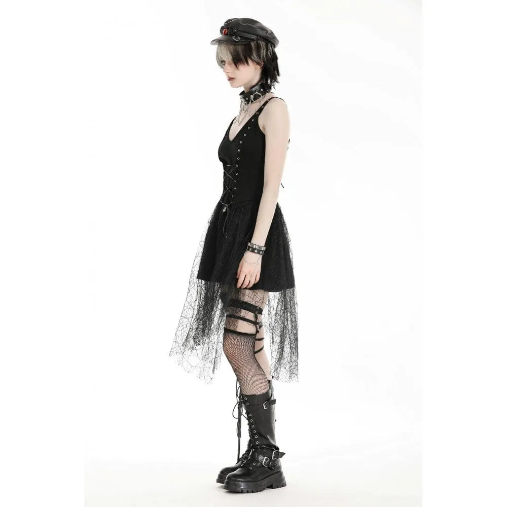 Women's Gothic Plunging Spider Mesh Splice Witch Slip Dress