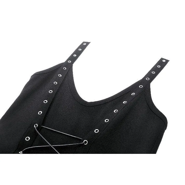 Women's Gothic Plunging Spider Mesh Splice Witch Slip Dress