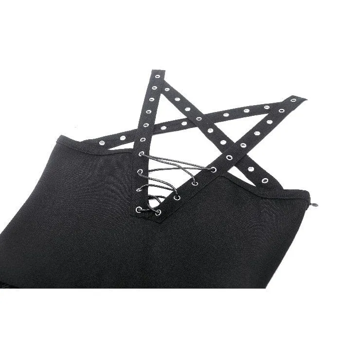 Women's Gothic Plunging Spider Mesh Splice Witch Slip Dress