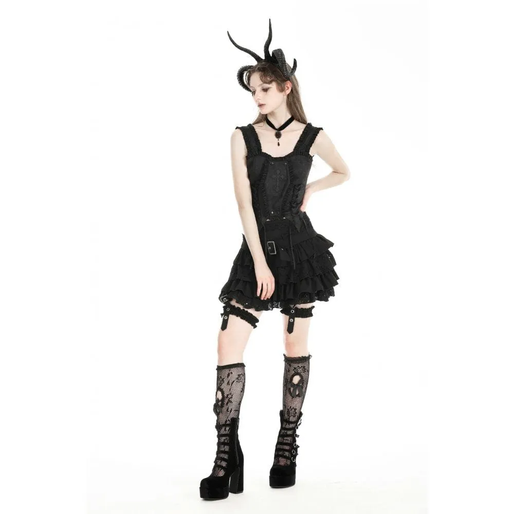 Women's Gothic Ruffled Lace-up Overbust Corset