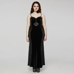 Women's Plus Size Gothic Lace Splice Velvet Fishtail Evening Slip Dress