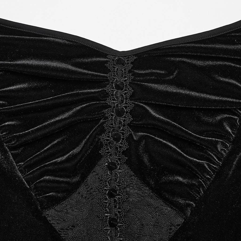 Women's Plus Size Gothic Lace Splice Velvet Fishtail Evening Slip Dress