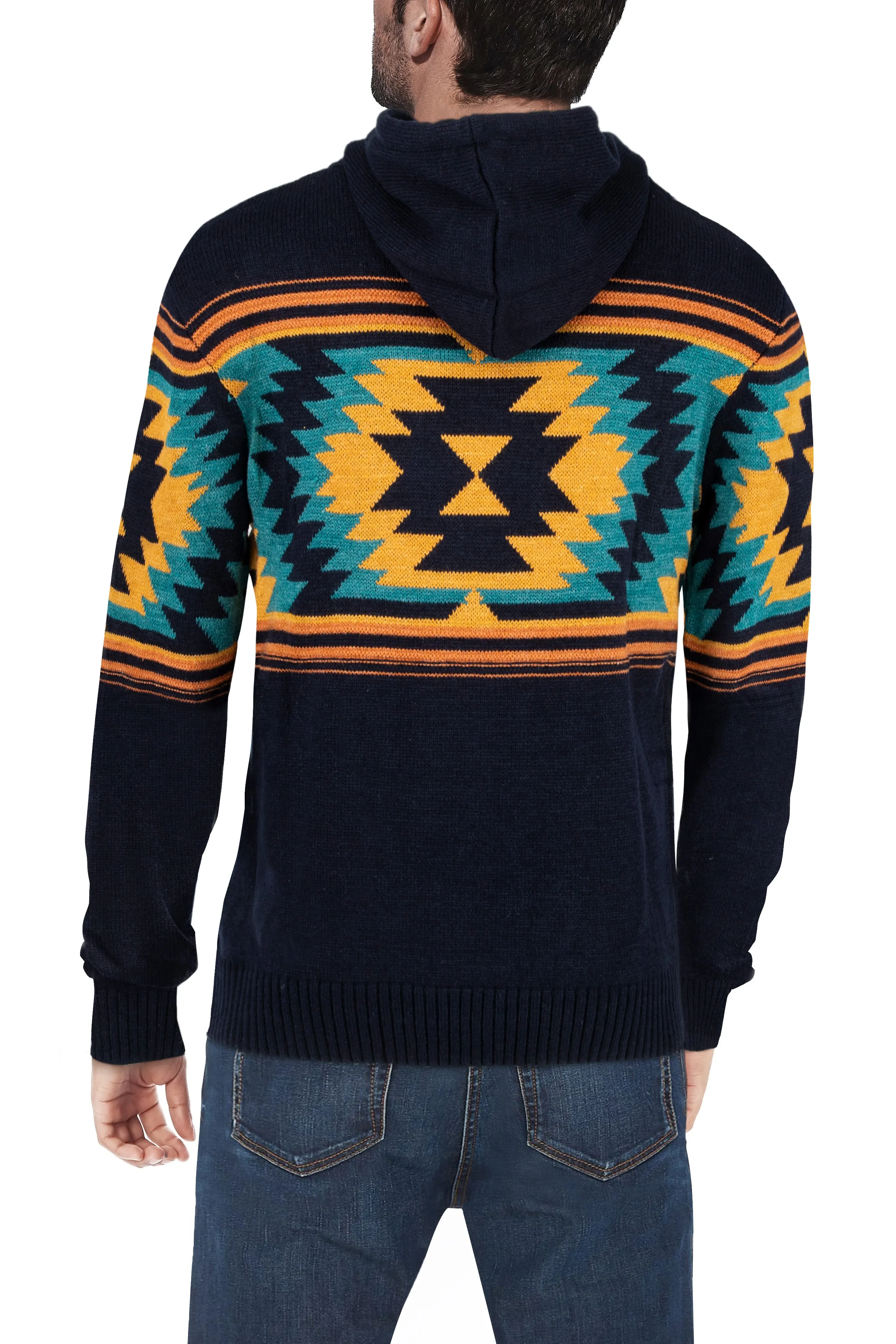 X RAY Men's Aztec Hooded Sweater Blue